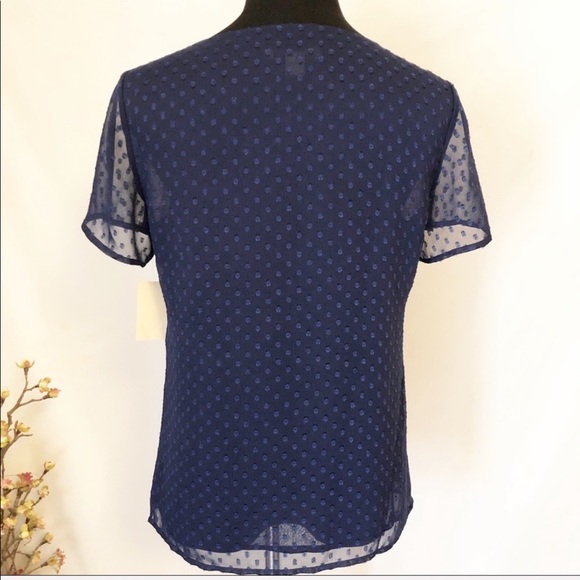 Coldwater Creek Navy Appliqué Swiss Dot Blouse in navy. Very feminine. - Picture 4 of 7